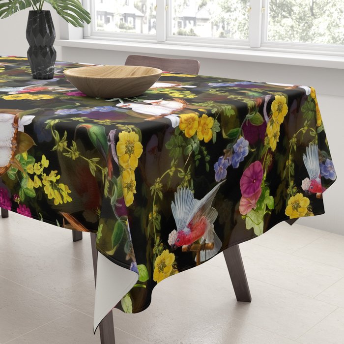 Vintage & Shabby Chic - Tropical Night Bird Flower Garden Tablecloth Gallery Image 3