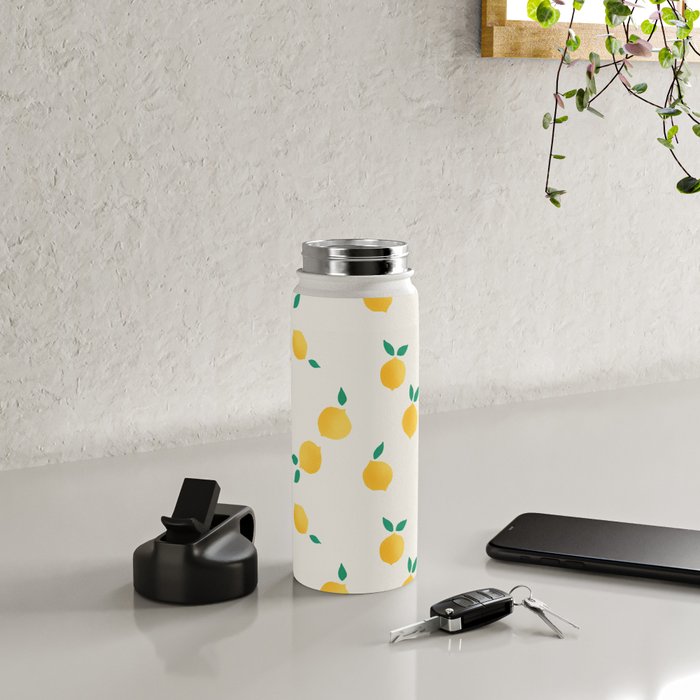 Sunny Mediterranean Lemon Pattern  Summer Coastal Vibes Water Bottle Gallery Image 4