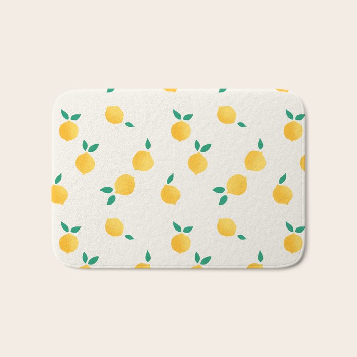 Sunny Mediterranean Lemon Pattern  Summer Coastal Vibes Bath Mat Gallery Image 1