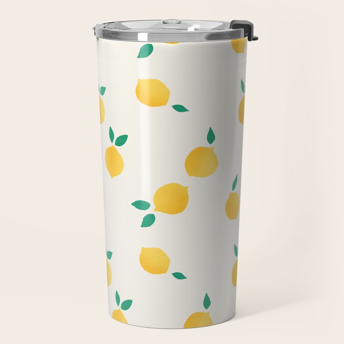 Sunny Mediterranean Lemon Pattern  Summer Coastal Vibes Travel Mug Gallery Image 2