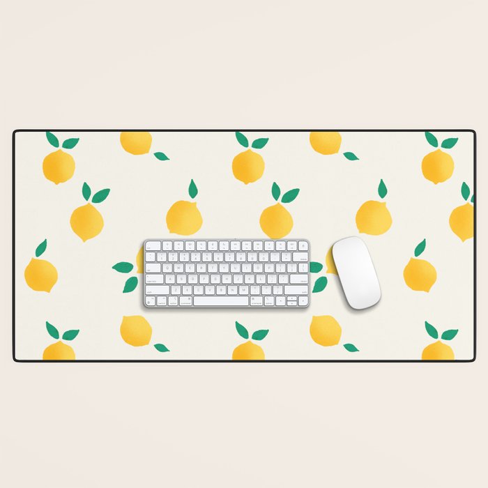 Sunny Mediterranean Lemon Pattern  Summer Coastal Vibes Desk Mat Gallery Image 1