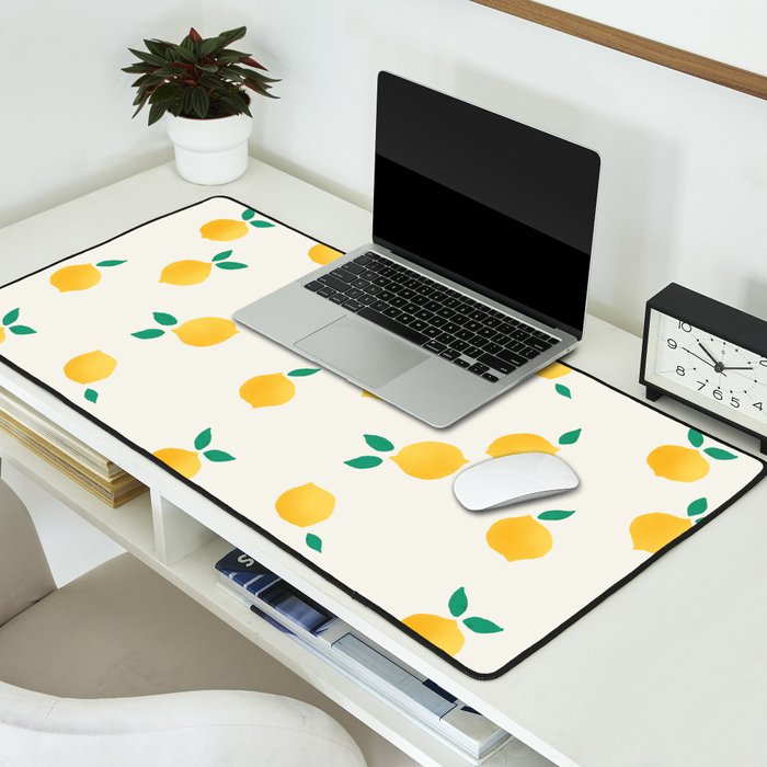 Sunny Mediterranean Lemon Pattern  Summer Coastal Vibes Desk Mat Gallery Image 2