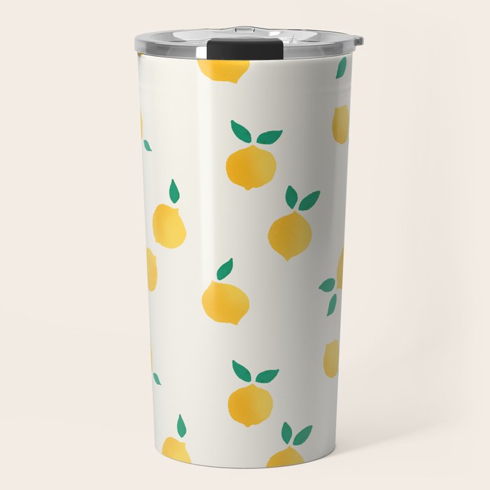 Sunny Mediterranean Lemon Pattern  Summer Coastal Vibes Travel Mug Gallery Image 1