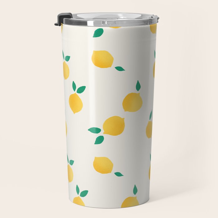 Sunny Mediterranean Lemon Pattern  Summer Coastal Vibes Travel Mug Gallery Image 3
