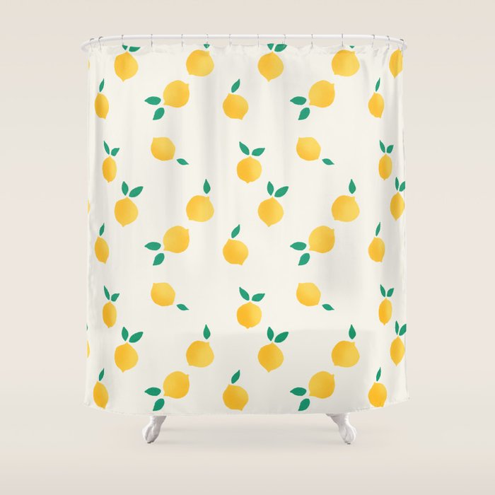 Sunny Mediterranean Lemon Pattern  Summer Coastal Vibes Shower Curtain Gallery Image 1