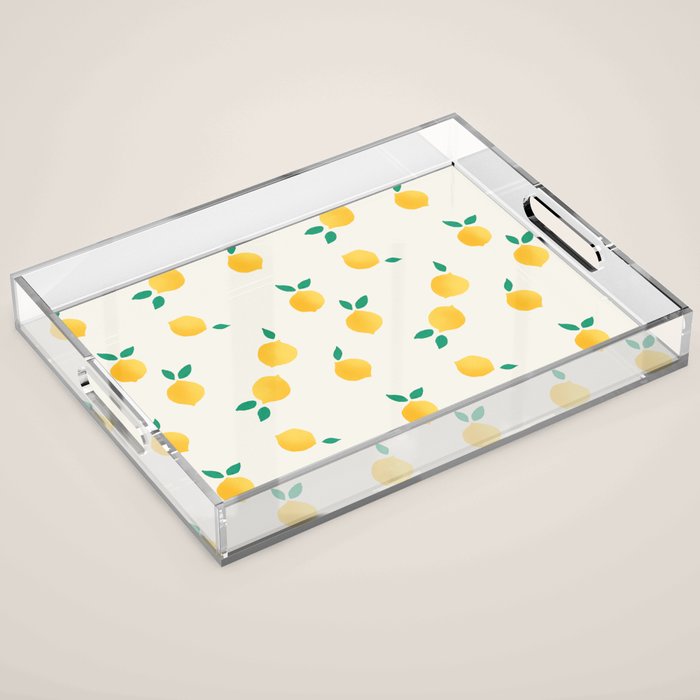 Sunny Mediterranean Lemon Pattern  Summer Coastal Vibes Acrylic Tray Gallery Image 1