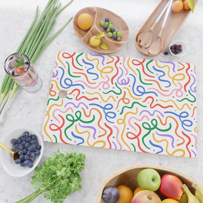 Colorful line doodle art pattern Cutting Board Gallery Image 2