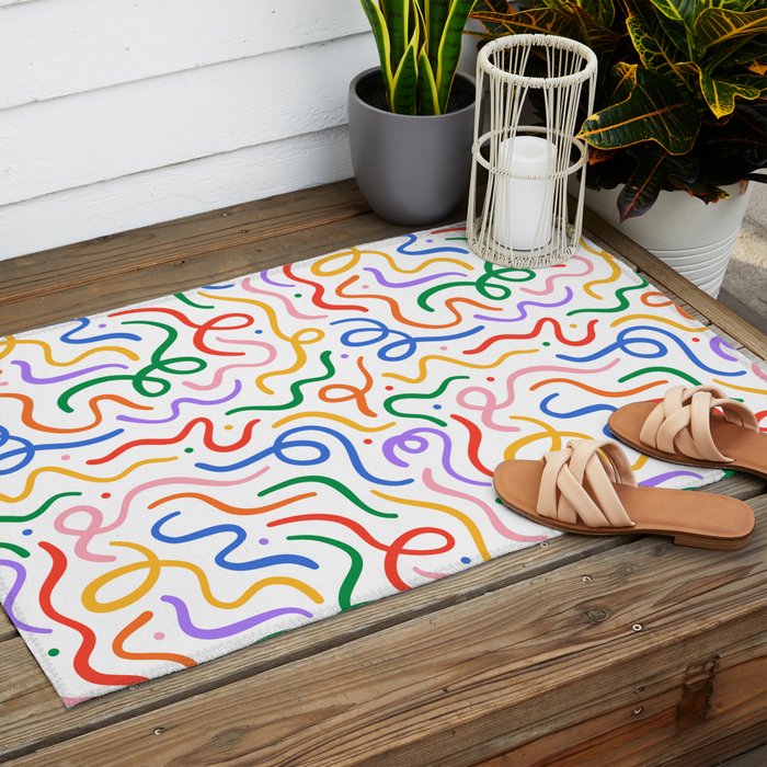 Colorful line doodle art pattern Outdoor Rug Gallery Image 2