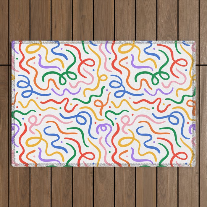 Colorful line doodle art pattern Outdoor Rug Gallery Image 1
