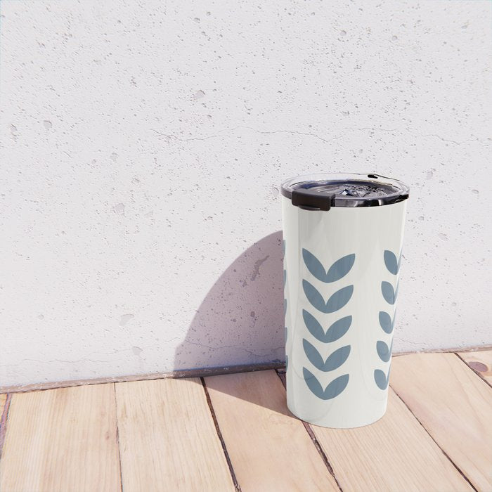 Leaf Pattern Pastel Blue - Scandinavian Travel Mug Gallery Image 4