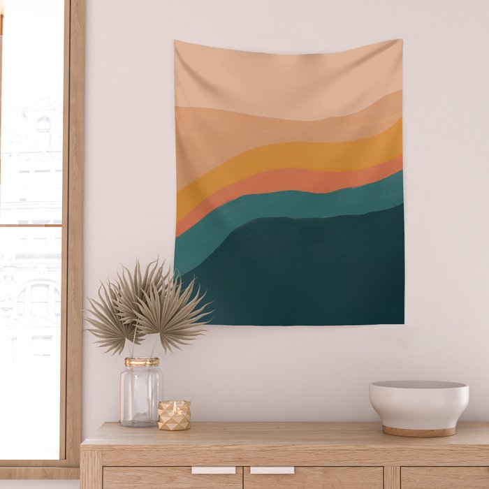 Waves On Sunset Hill | Waves Texture Design Wall Tapestry Gallery Image 2