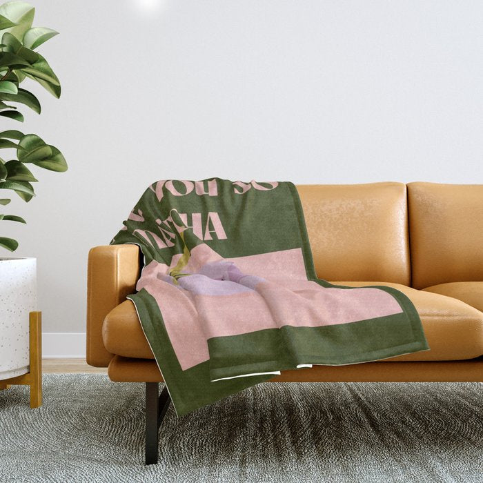 I love you so matcha - a matcha latte illustration in forest green and pink Throw Blanket Gallery Image 1