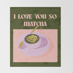 I love you so matcha - a matcha latte illustration in forest green and pink Throw Blanket Gallery Image 2