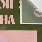 I love you so matcha - a matcha latte illustration in forest green and pink Wall Tapestry Gallery Image 3