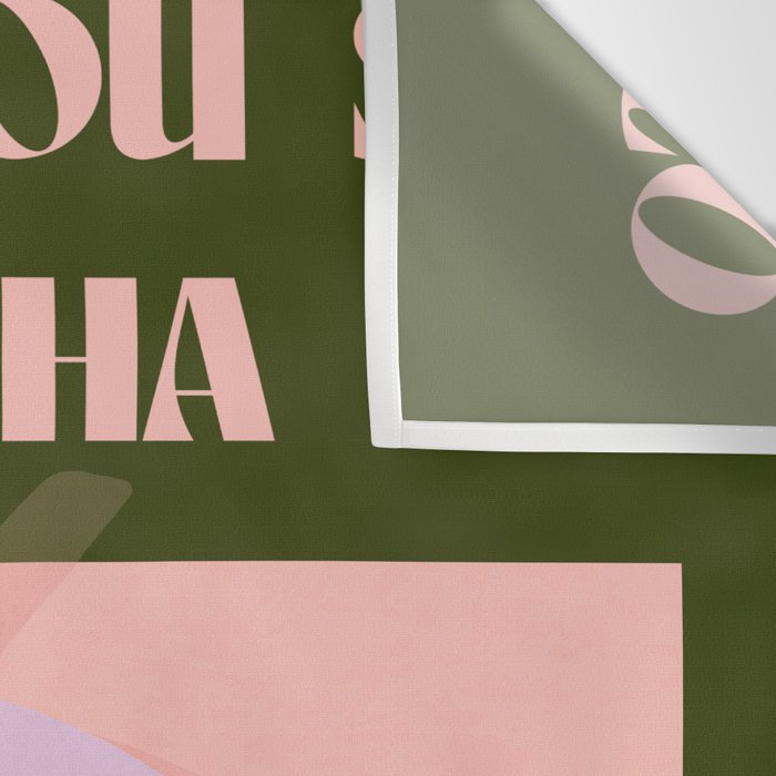 I love you so matcha - a matcha latte illustration in forest green and pink Wall Tapestry Gallery Image 3