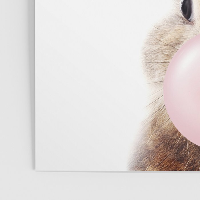 Brown Bunny Blowing Bubble Gum, Pink Nursery, Baby Animals Art Print by Synplus Poster Gallery Image 3