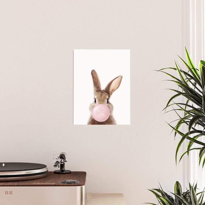 Brown Bunny Blowing Bubble Gum, Pink Nursery, Baby Animals Art Print by Synplus Poster Gallery Image 2