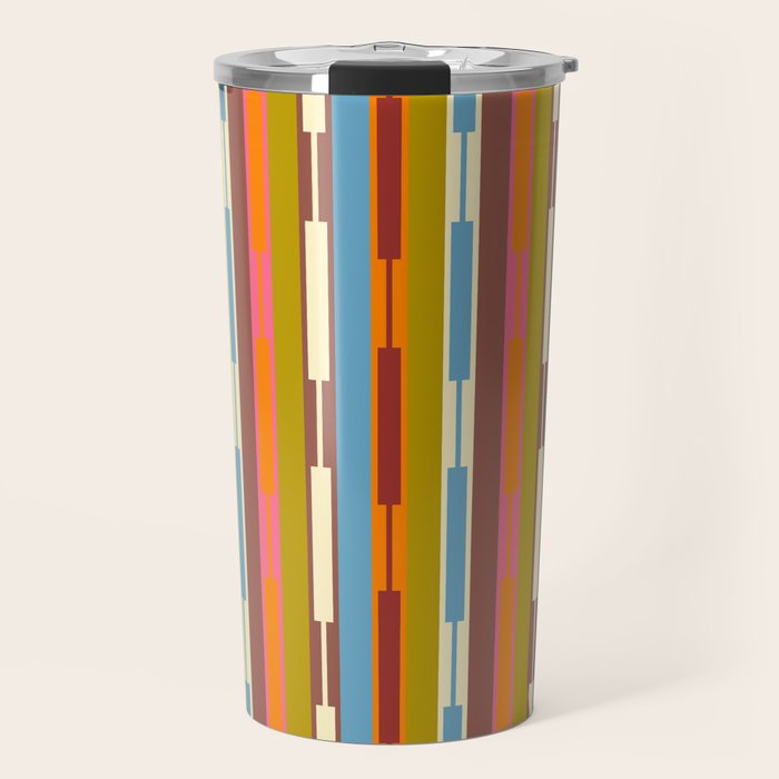 Retro Geo Chain Vertical Block Stripes Geometric Pattern Travel Mug Gallery Image 1