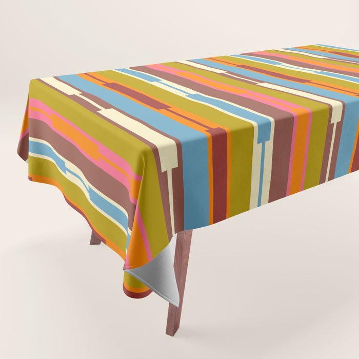 Retro Geo Chain Vertical Block Stripes Geometric Pattern Tablecloth Gallery Image 1