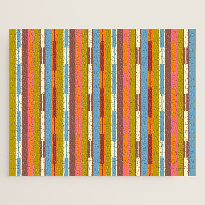Retro Geo Chain Vertical Block Stripes Geometric Pattern Jigsaw Puzzle Gallery Image 1