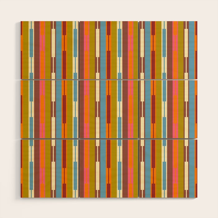 Retro Geo Chain Vertical Block Stripes Geometric Pattern Wood Wall Art Gallery Image 1
