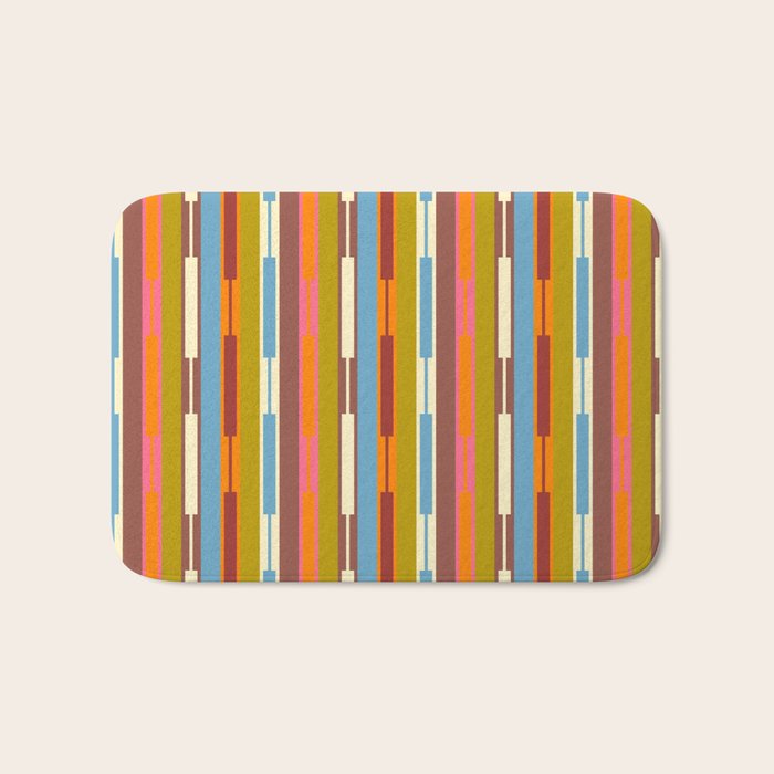 Retro Geo Chain Vertical Block Stripes Geometric Pattern Bath Mat Gallery Image 1