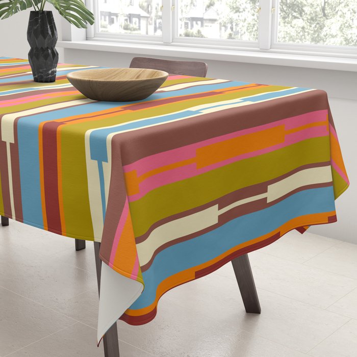 Retro Geo Chain Vertical Block Stripes Geometric Pattern Tablecloth Gallery Image 3