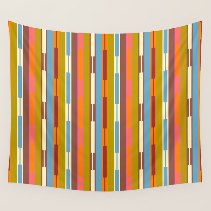 Retro Geo Chain Vertical Block Stripes Geometric Pattern Wall Tapestry Gallery Image 4