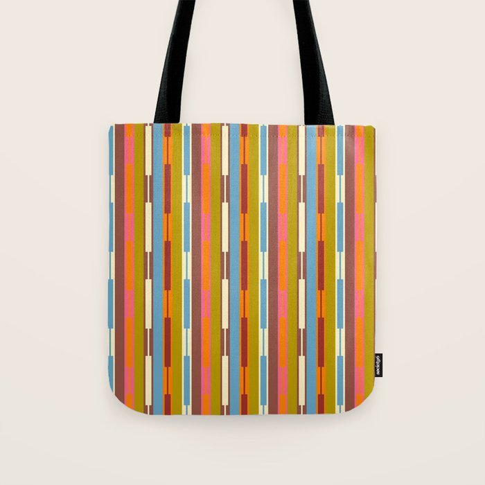 Retro Geo Chain Vertical Block Stripes Geometric Pattern Tote Bag Gallery Image 1