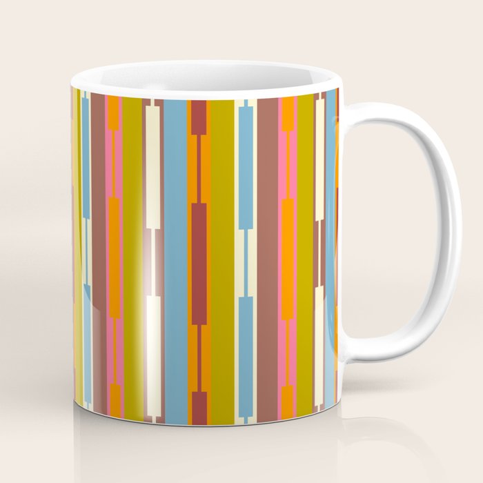 Retro Geo Chain Vertical Block Stripes Geometric Pattern Coffee Mug Gallery Image 1