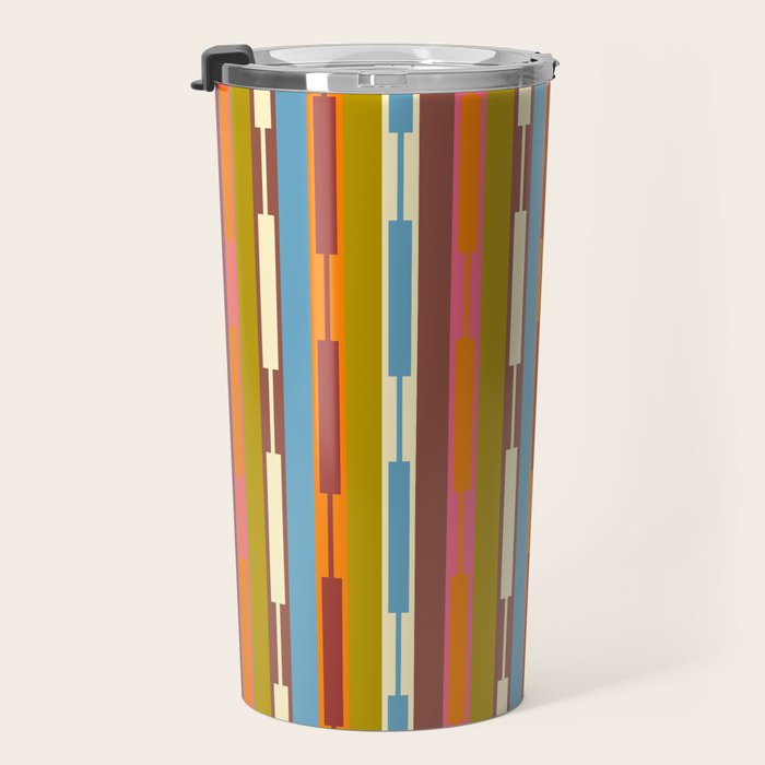 Retro Geo Chain Vertical Block Stripes Geometric Pattern Travel Mug Gallery Image 3
