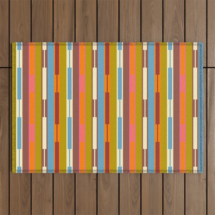 Retro Geo Chain Vertical Block Stripes Geometric Pattern Outdoor Rug Gallery Image 1
