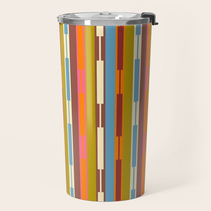 Retro Geo Chain Vertical Block Stripes Geometric Pattern Travel Mug Gallery Image 2