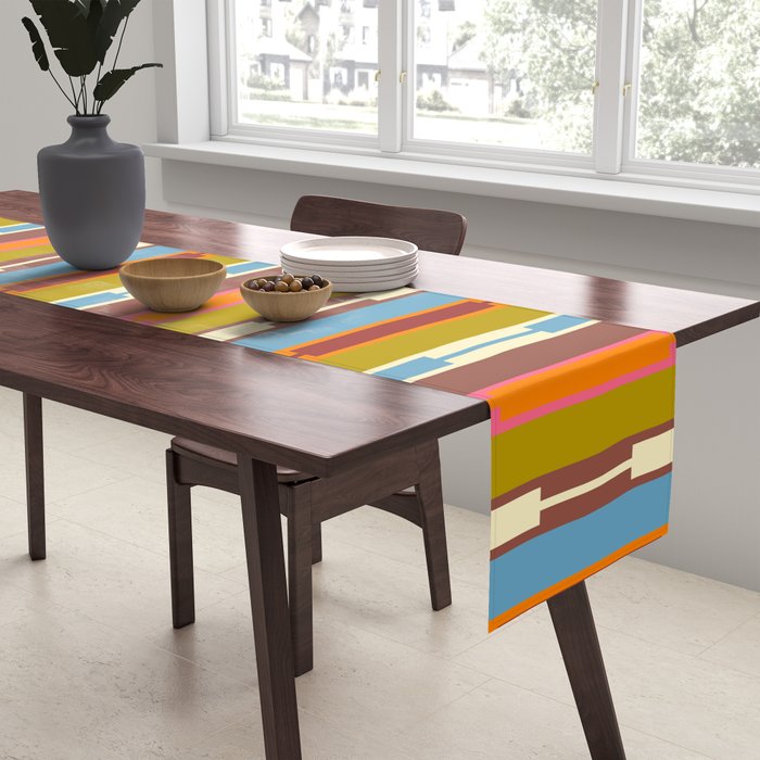 Retro Geo Chain Vertical Block Stripes Geometric Pattern Table Runner Gallery Image 2