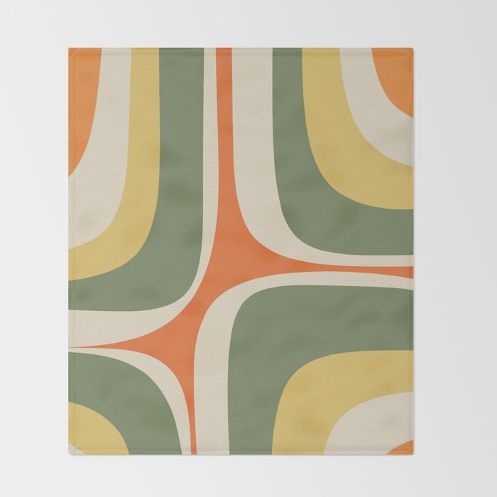 Retro Groove Mid Century Modern Abstract Pattern in Mossy Sage Olive Green Orange Mustard Throw Blanket Gallery Image 2