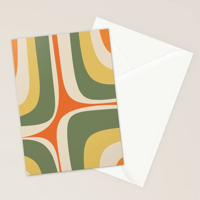 Retro Groove Mid Century Modern Abstract Pattern in Mossy Sage Olive Green Orange Mustard Stationery Card Gallery Image 2