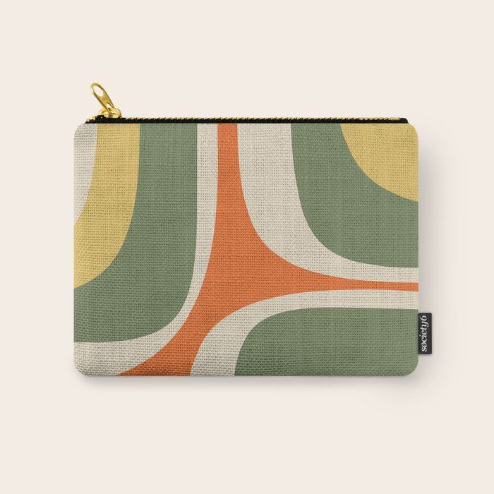 Retro Groove Mid Century Modern Abstract Pattern in Mossy Sage Olive Green Orange Mustard Carry All Pouch Gallery Image 1