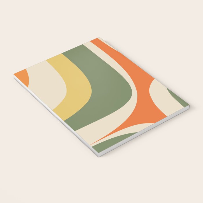 Retro Groove Mid Century Modern Abstract Pattern in Mossy Sage Olive Green Orange Mustard Notebook Gallery Image 3