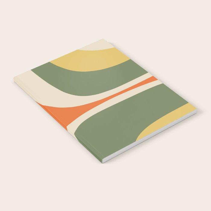 Retro Groove Mid Century Modern Abstract Pattern in Mossy Sage Olive Green Orange Mustard Notebook Gallery Image 1