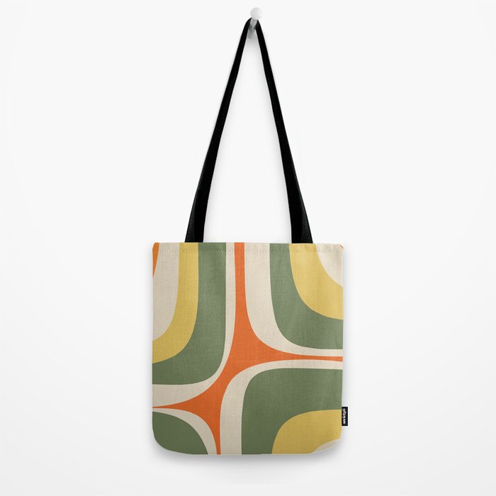 Retro Groove Mid Century Modern Abstract Pattern in Mossy Sage Olive Green Orange Mustard Tote Bag Gallery Image 2