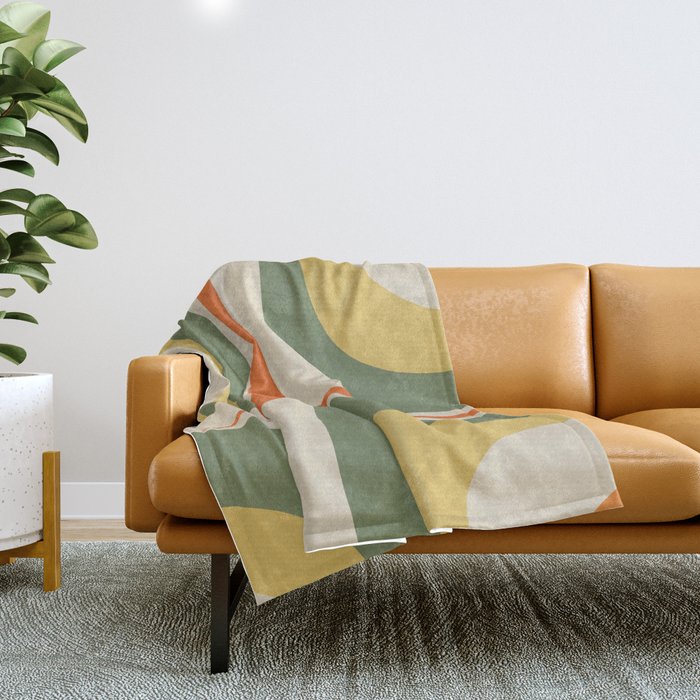 Retro Groove Mid Century Modern Abstract Pattern in Mossy Sage Olive Green Orange Mustard Throw Blanket Gallery Image 1