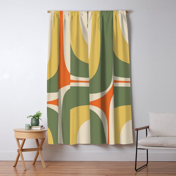 Retro Groove Mid Century Modern Abstract Pattern in Mossy Sage Olive Green Orange Mustard Window Curtain Gallery Image 5