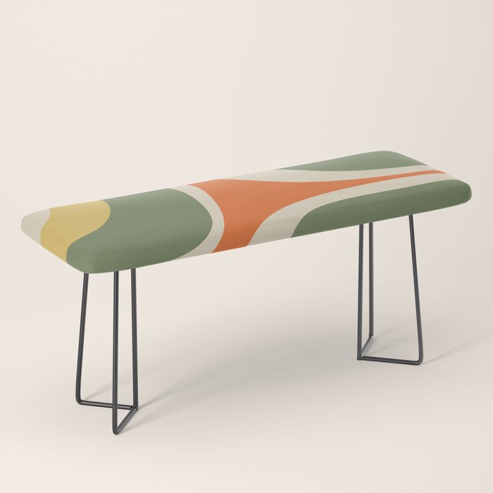 Retro Groove Mid Century Modern Abstract Pattern in Mossy Sage Olive Green Orange Mustard Bench Gallery Image 1