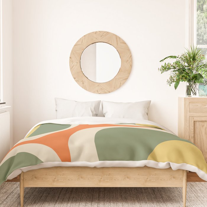 Retro Groove Mid Century Modern Abstract Pattern in Mossy Sage Olive Green Orange Mustard Duvet Cover Gallery Image 3