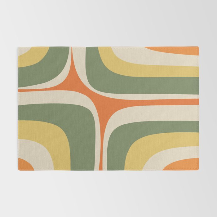 Retro Groove Mid Century Modern Abstract Pattern in Mossy Sage Olive Green Orange Mustard Rug Gallery Image 2