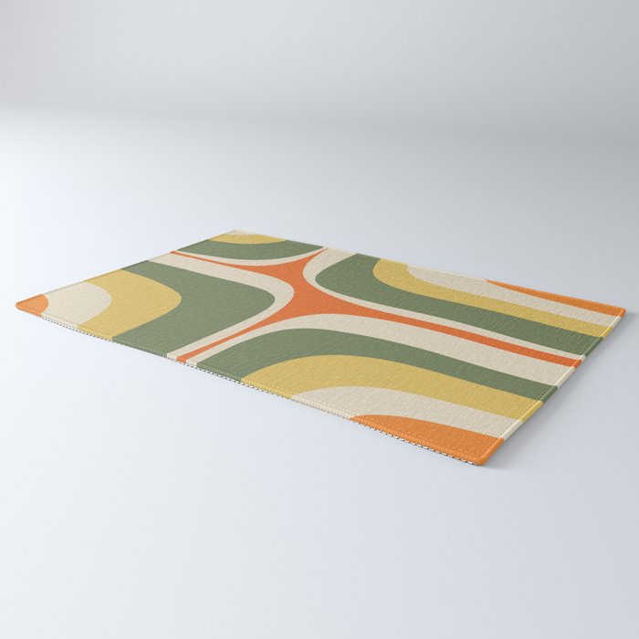 Retro Groove Mid Century Modern Abstract Pattern in Mossy Sage Olive Green Orange Mustard Rug Gallery Image 3