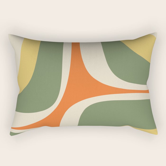 Retro Groove Mid Century Modern Abstract Pattern in Mossy Sage Olive Green Orange Mustard Rectangular Pillow Gallery Image 2