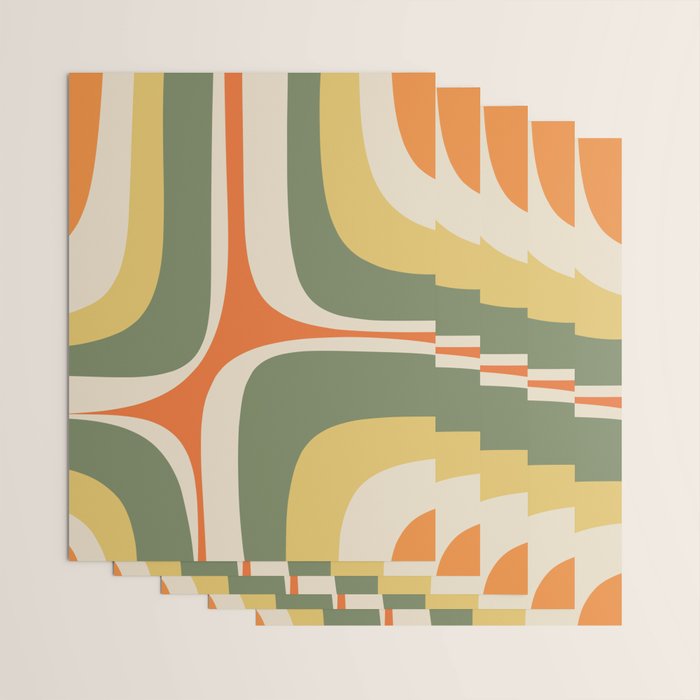 Retro Groove Mid Century Modern Abstract Pattern in Mossy Sage Olive Green Orange Mustard Wrapping Paper Gallery Image 3