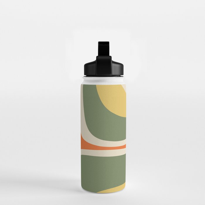 Retro Groove Mid Century Modern Abstract Pattern in Mossy Sage Olive Green Orange Mustard Water Bottle Gallery Image 2