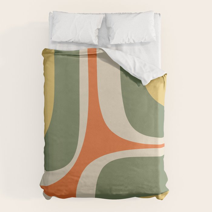 Retro Groove Mid Century Modern Abstract Pattern in Mossy Sage Olive Green Orange Mustard Duvet Cover Gallery Image 6